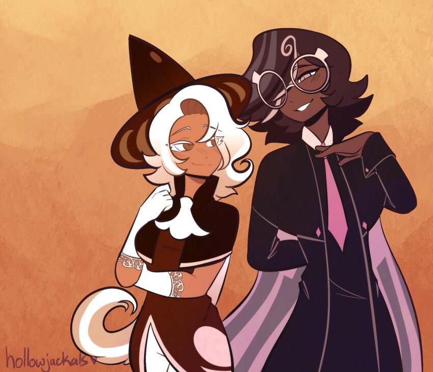 1boy, 1girl, bishounen, black_coat, breasts, brown_dress, brown_eyes, brown_hair