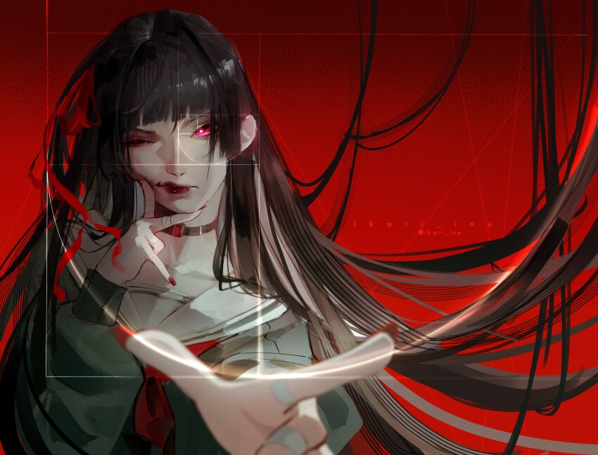 1girl, absurdres, black_choker, black_serafuku, black_shirt, black_skirt, chisa_(wuthering_waves), choker