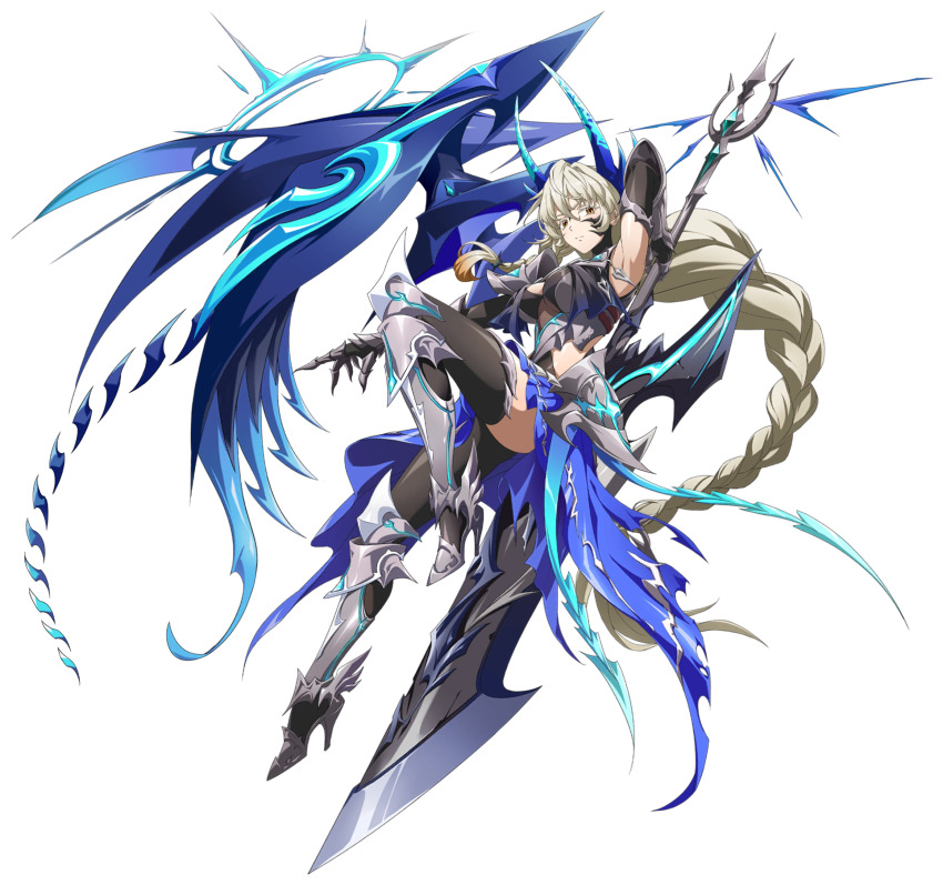 1girl, absurdly_long_hair, arm_behind_back, armor, armored_boots, armpits, black_gloves, black_shirt