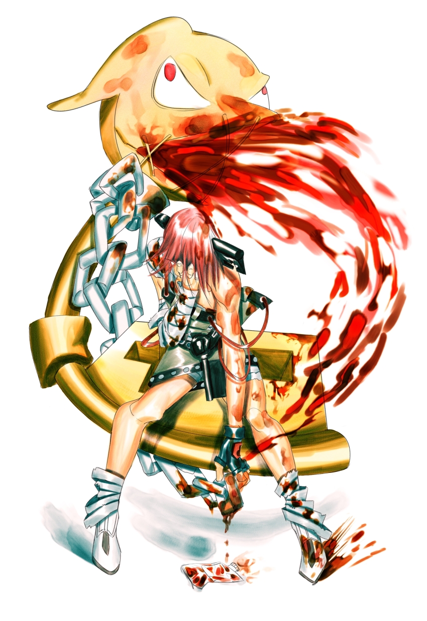 1girl, a.b.a, absurdres, bandaged_arm, bandaged_chest, bandaged_leg, bandages, black_gloves