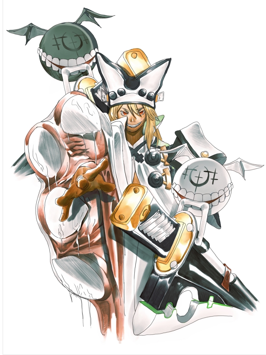 1girl, blonde_hair, coat, cropped_torso, dark-skinned_female, dark_skin, evil_grin, evil_smile