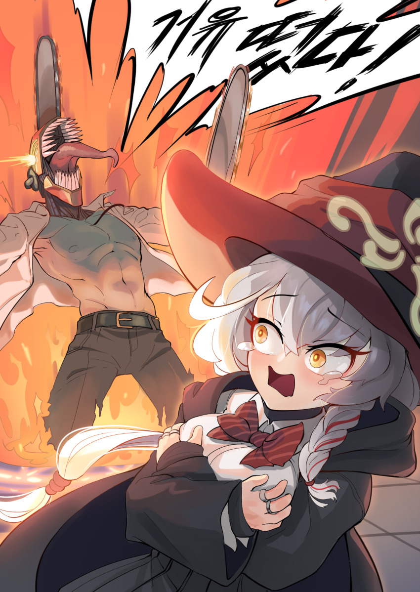 1boy, 1girl, backlighting, black_hat, black_jacket, black_pants, black_skirt, blue_archive