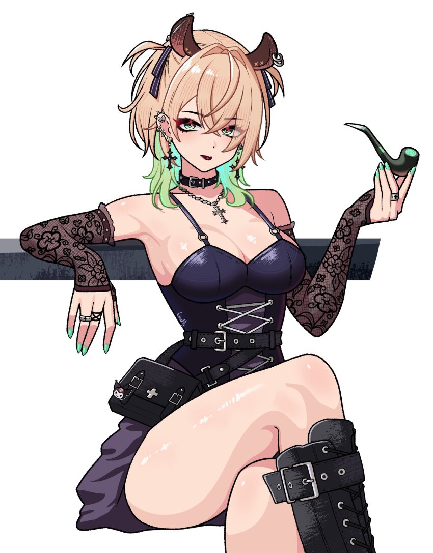 1girl, absurdres, animal_ears, bare_shoulders, black_boots, black_dress, blonde_hair, boots