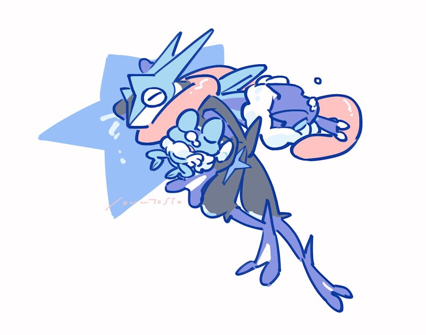 3others, closed_eyes, froakie, frogadier, gen_6_pokemon, greninja, lying, mega_greninja