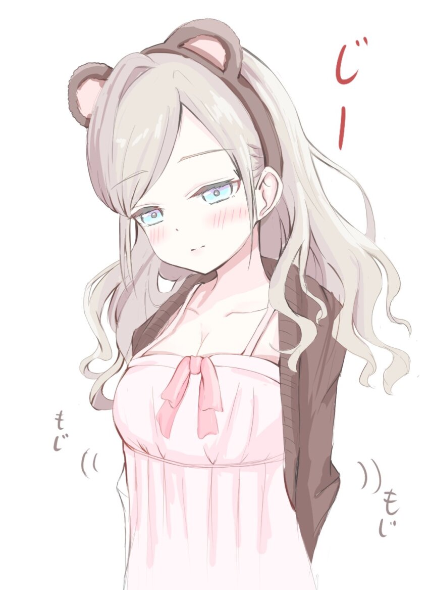 1girl, animal_ear_hairband, animal_ears, arms_behind_back, bairasu_02, bear_ear_hairband, bear_ears, blue_eyes