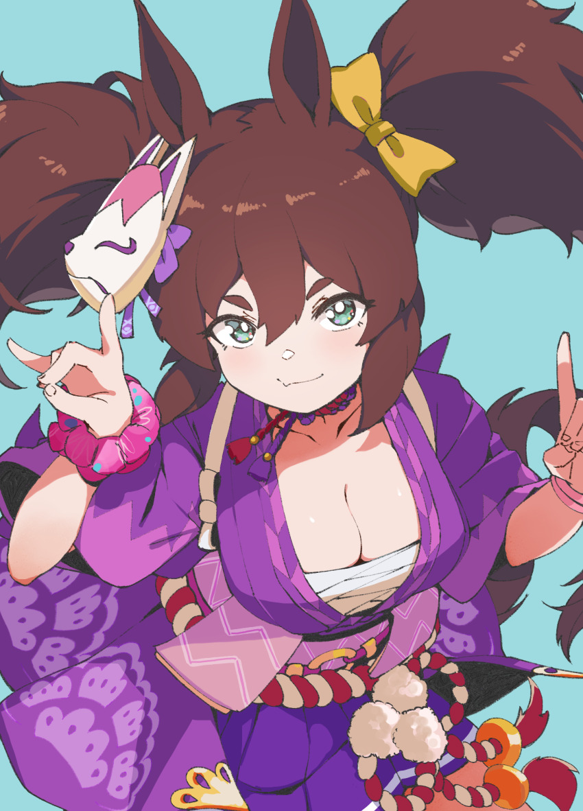 1girl, animal_ears, archives.gokulism, blue_background, blue_eyes, blush, bow, breasts