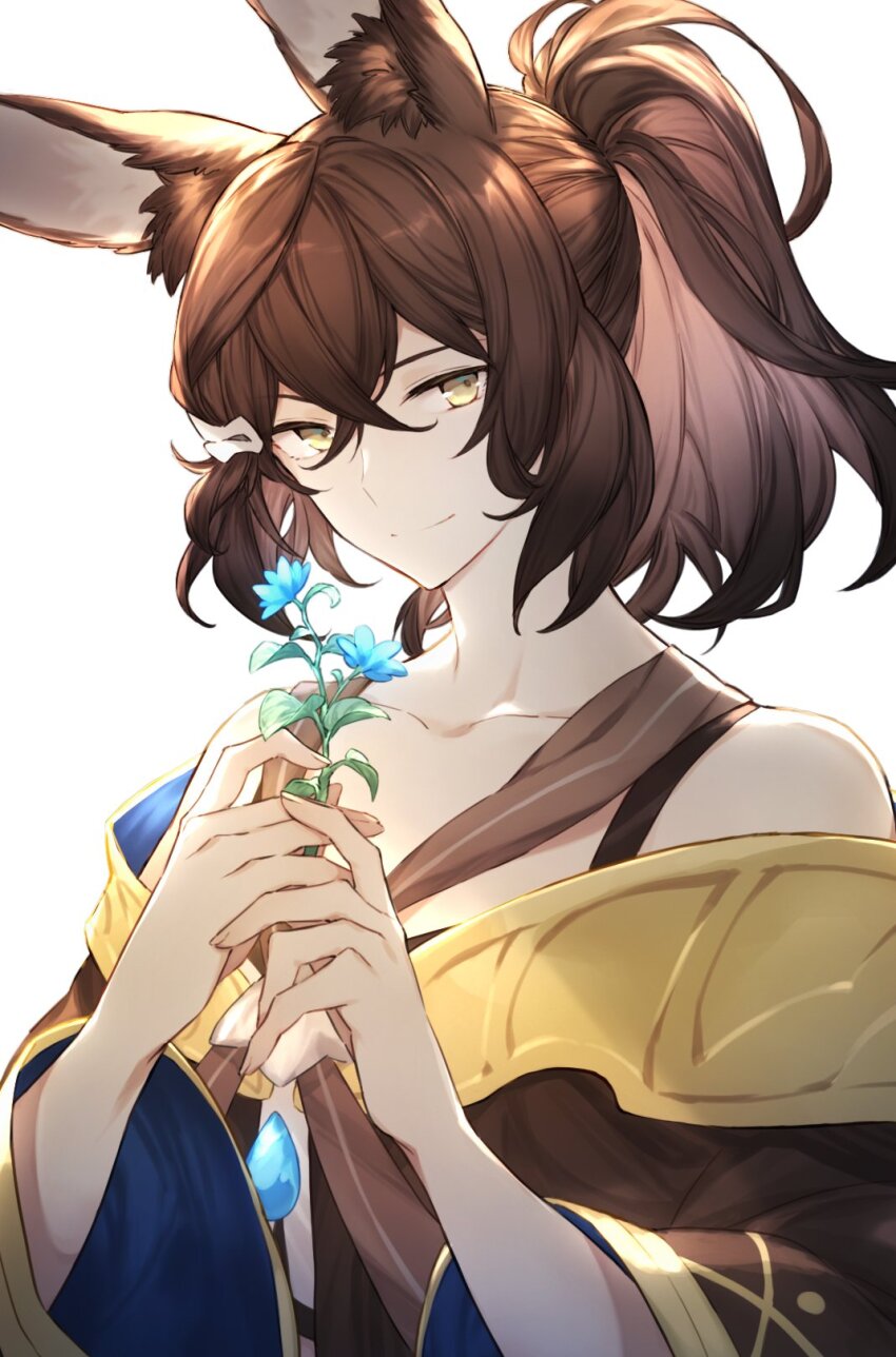 1boy, animal_ear_fluff, animal_ears, brown_hair, closed_mouth, collarbone, commentary_request, crossed_bangs