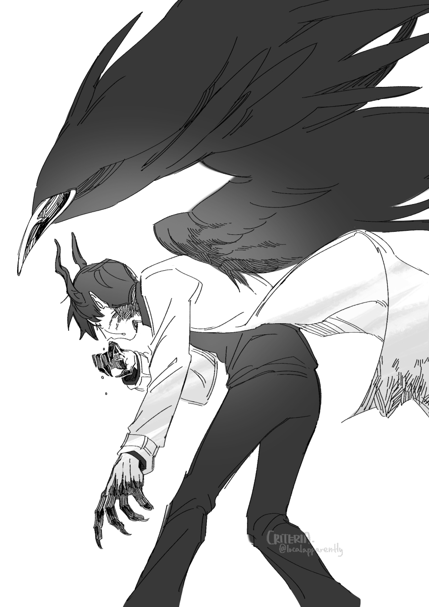 1boy, absurdres, black_hair, black_wings, claws, coat, colored_extremities, colored_veins