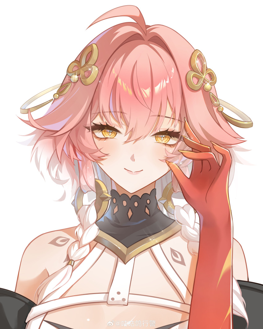 1girl, absurdres, ahoge, bare_shoulders, black_collar, body_markings, braid, changli_(wuthering_waves)