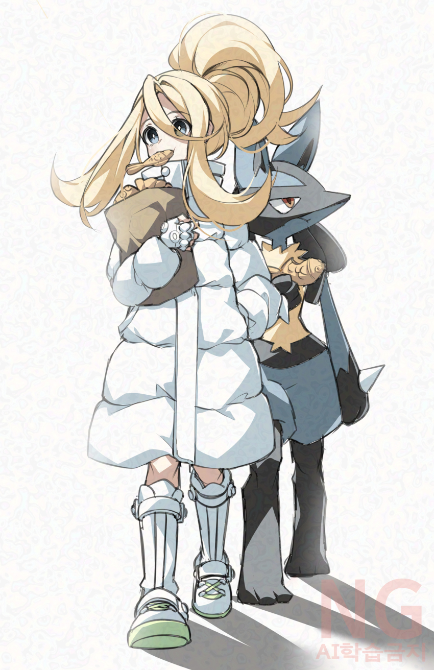 1girl, absurdres, bag, blonde_hair, blue_eyes, cloudsmoothie, coat, commentary_request