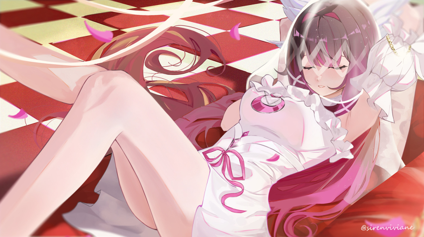 closed_eyes, columbina_(genshin_fes_2026)_(genshin_impact), columbina_(genshin_impact), eye_mask, eyes_on_wings, feathered_wings, genshin_impact, hair_ornament, hashtag-only_commentary, head_wings, karma_(tumainistar), mask, multicolored_hair, multiple_wings, white_mask, white_wings, wing_hair_ornament, wings, wrist_bow, x-shaped_eyewear