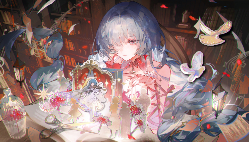 1girl, absurdres, bandage_over_one_eye, bandaged_arm, bandages, bare_shoulders, closed_mouth, colyba