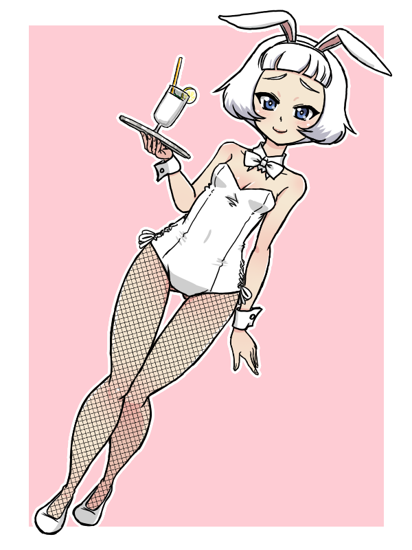 1girl, animal_ears, blue_eyes, blush, bow, bowtie, breasts, cleavage