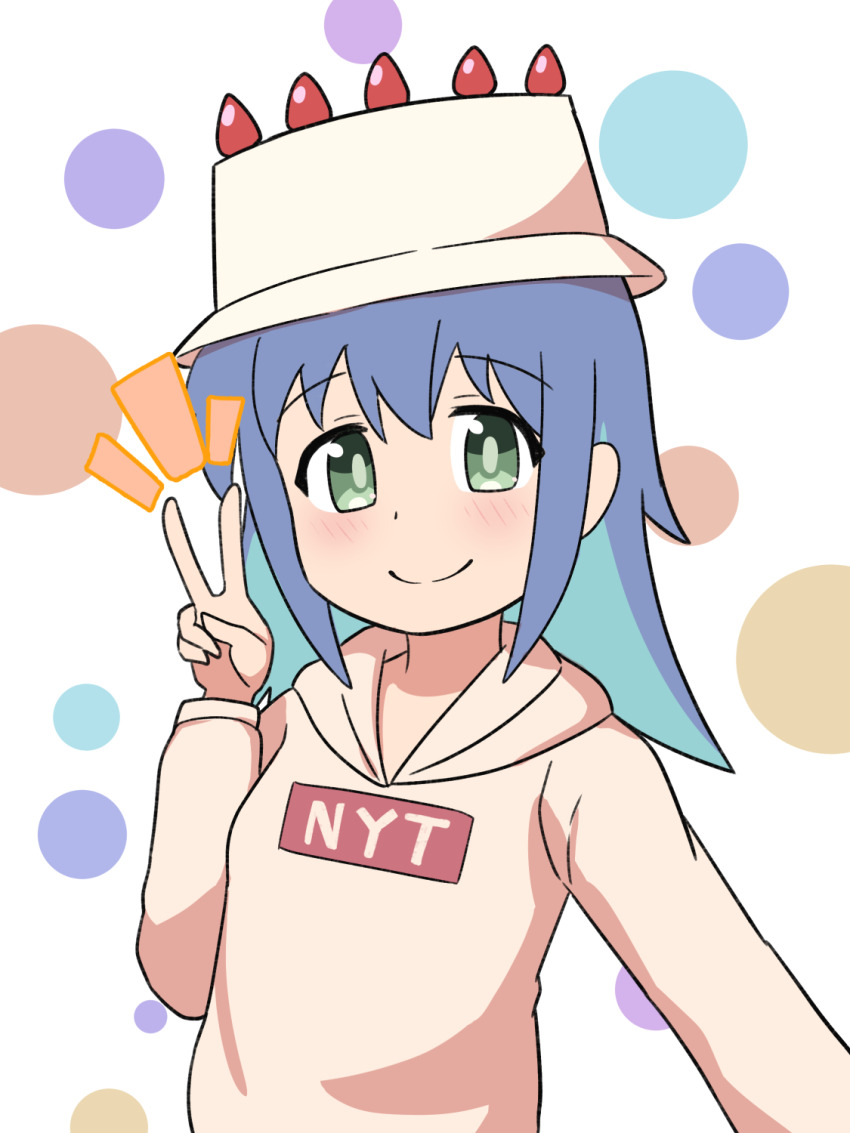 1girl, aqua_hair, birthday_cake_hat, blue_hair, colored_inner_hair, commentary, gekogekobuhihi, green_eyes
