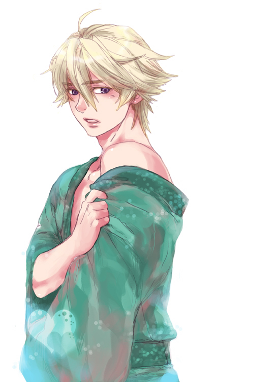 10s, 1boy, ahoge, bad_id, bad_pixiv_id, blonde_hair, green_kimono, ivan_karelin