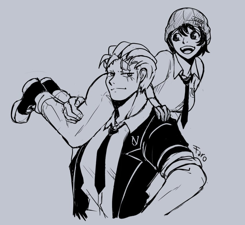 andy_(undead_unluck), beanie, black_hair, black_shirt, breasts, carrying, carrying_person, couple