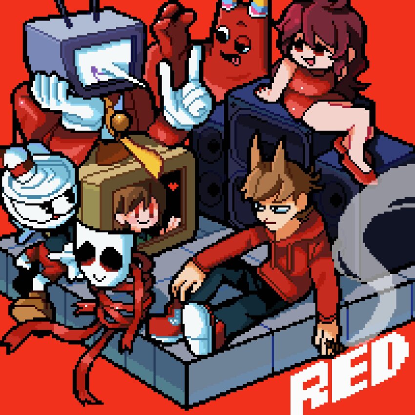 1other, 2girls, 4boys, 9aaaalt29, :d, ankle_boots, ant_tenna, antenna_hair