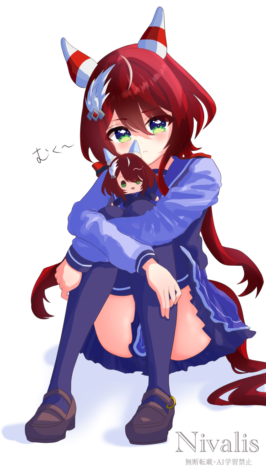 1girl, absurdres, animal_ears, blush, breasts, character_doll, closed_mouth, commentary_request