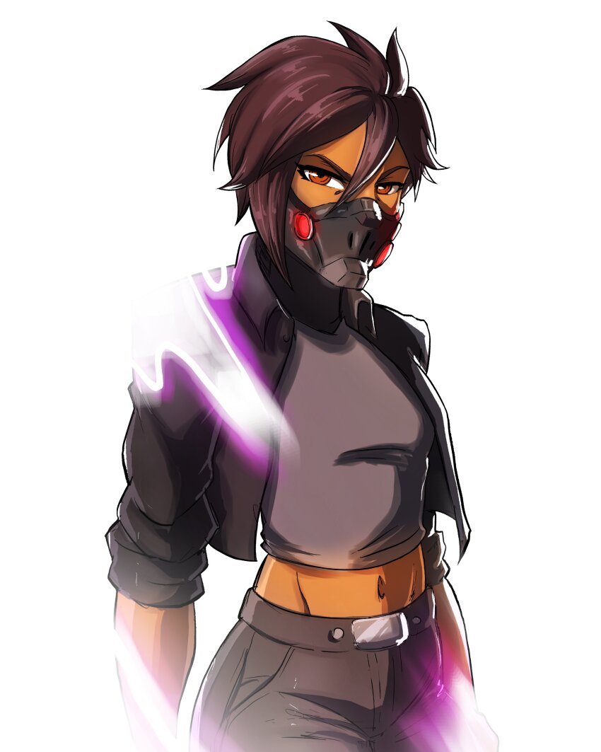 1girl, absurdres, breasts, brown_eyes, brown_hair, commentary, crop_top, cropped_jacket