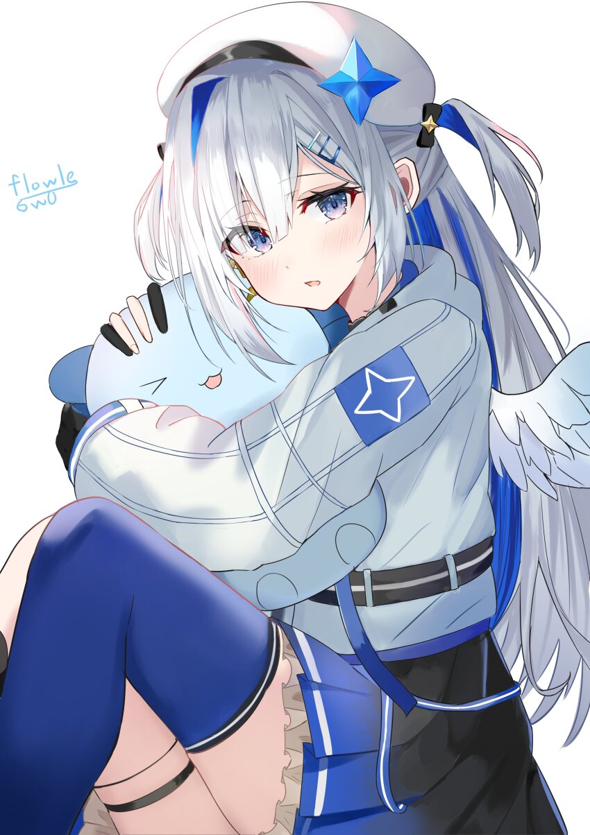 1girl, absurdres, amane_kanata, amane_kanata_(work), angel, angel_wings, beret, black_gloves