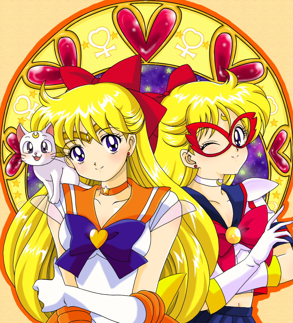 1990s_(style), 2girls, aino_minako, artemis_(sailor_moon), bishoujo_senshi_sailor_moon, blonde_hair, blue_eyes, blue_sailor_collar