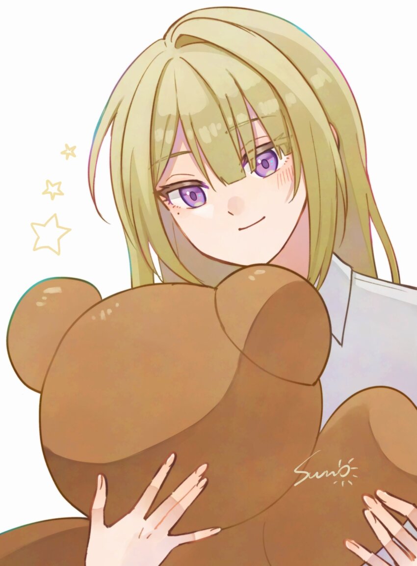 1girl, alternate_costume, blush, closed_mouth, commentary_request, evelyn_chevalier, hair_down, highres