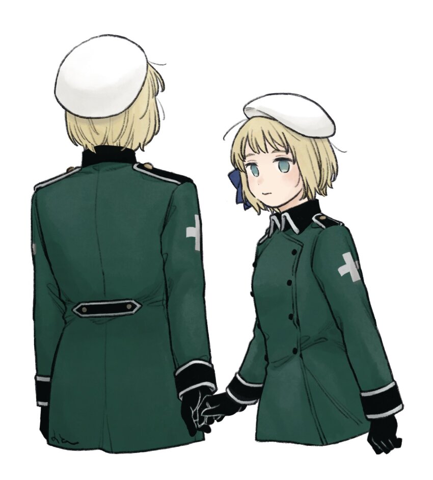 1boy, 1girl, aqua_eyes, axis_powers_hetalia, beret, black_gloves, blonde_hair, blush