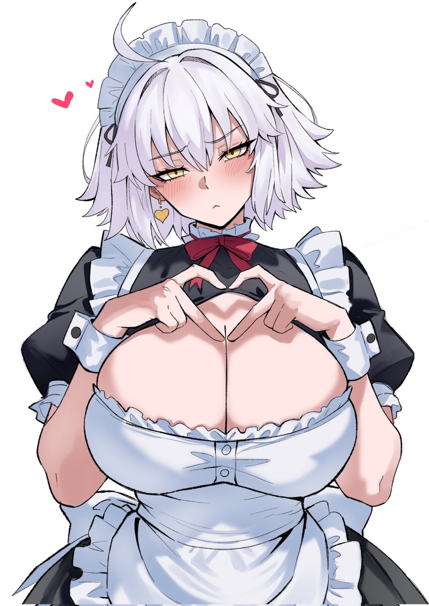 1girl, ahoge, alternate_breast_size_(larger), alternate_costume, apron, bear_boss, black_dress, blush