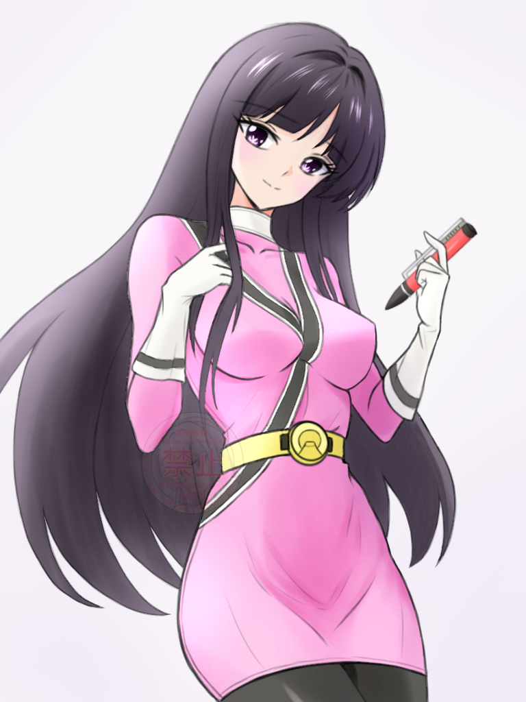 1girl, animification, belt, belt_buckle, black_hair, black_pantyhose, blunt_bangs, bodysuit