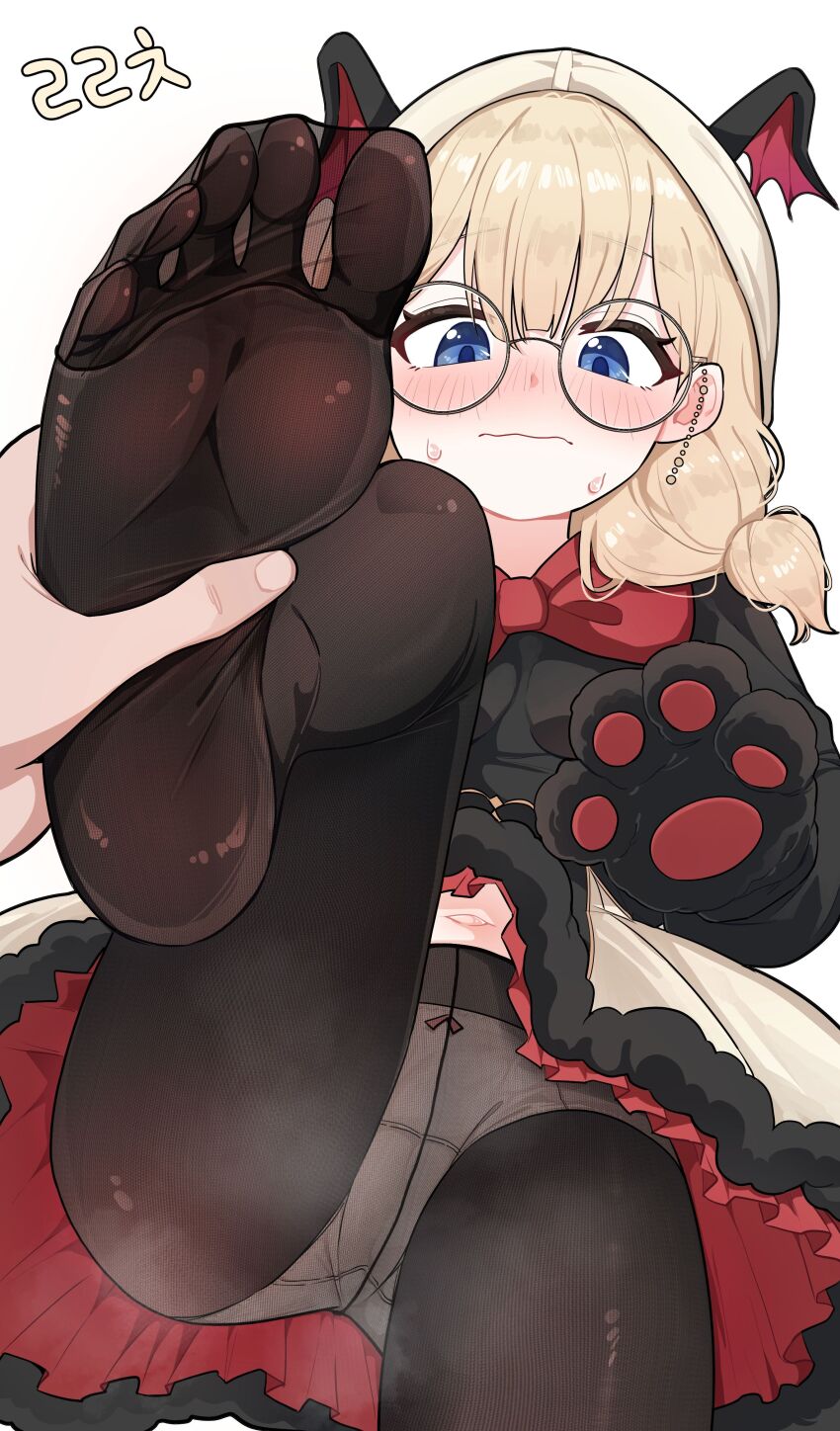1girl, absurdres, animal_hands, artist_request, black_desert_online, black_gloves, black_pantyhose, blonde_hair