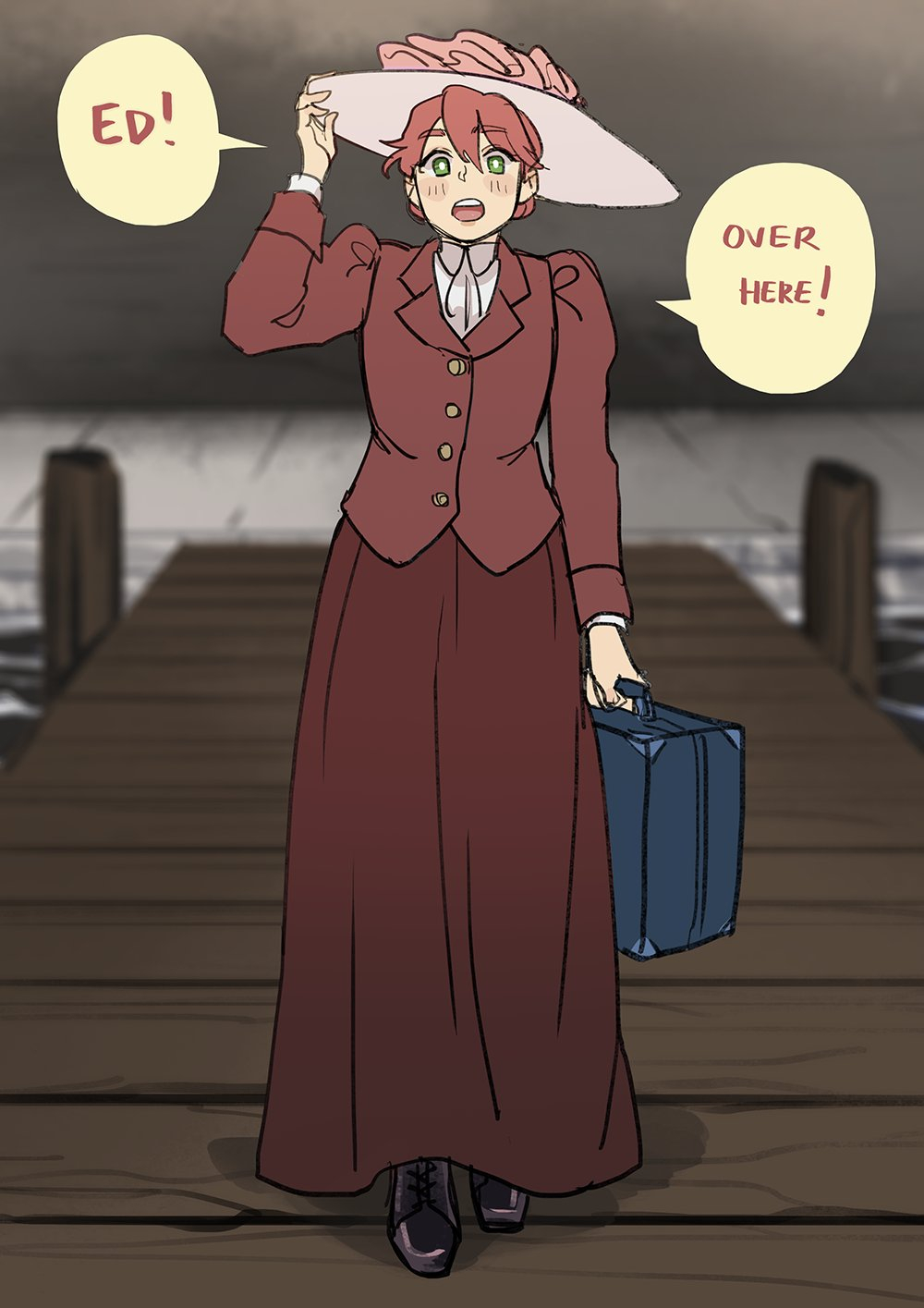 1girl, :o, blush, edwardian, green_eyes, hat, highres, jacket