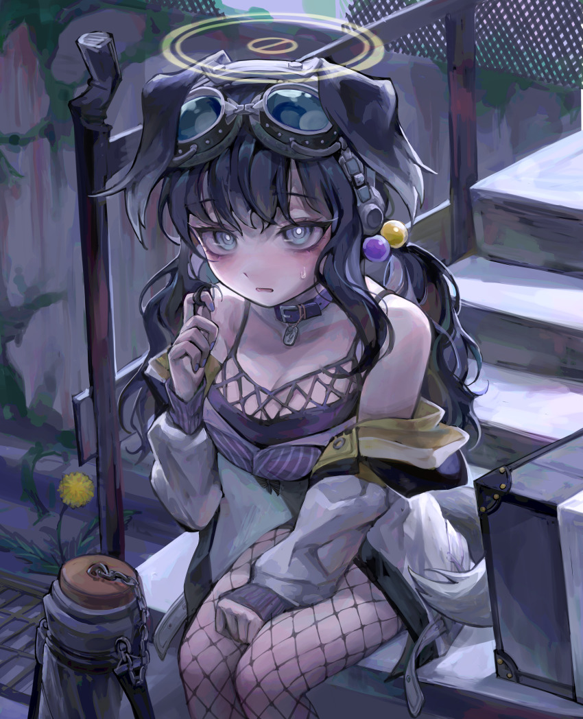 1girl, absurdres, animal_ears, black_hair, blue_archive, blue_eyes, blush, breasts