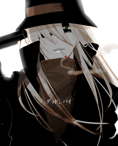 1boy, gin_(meitantei_conan), green_eyes, gun, hat, long_hair, looking_at_viewer, male_focus