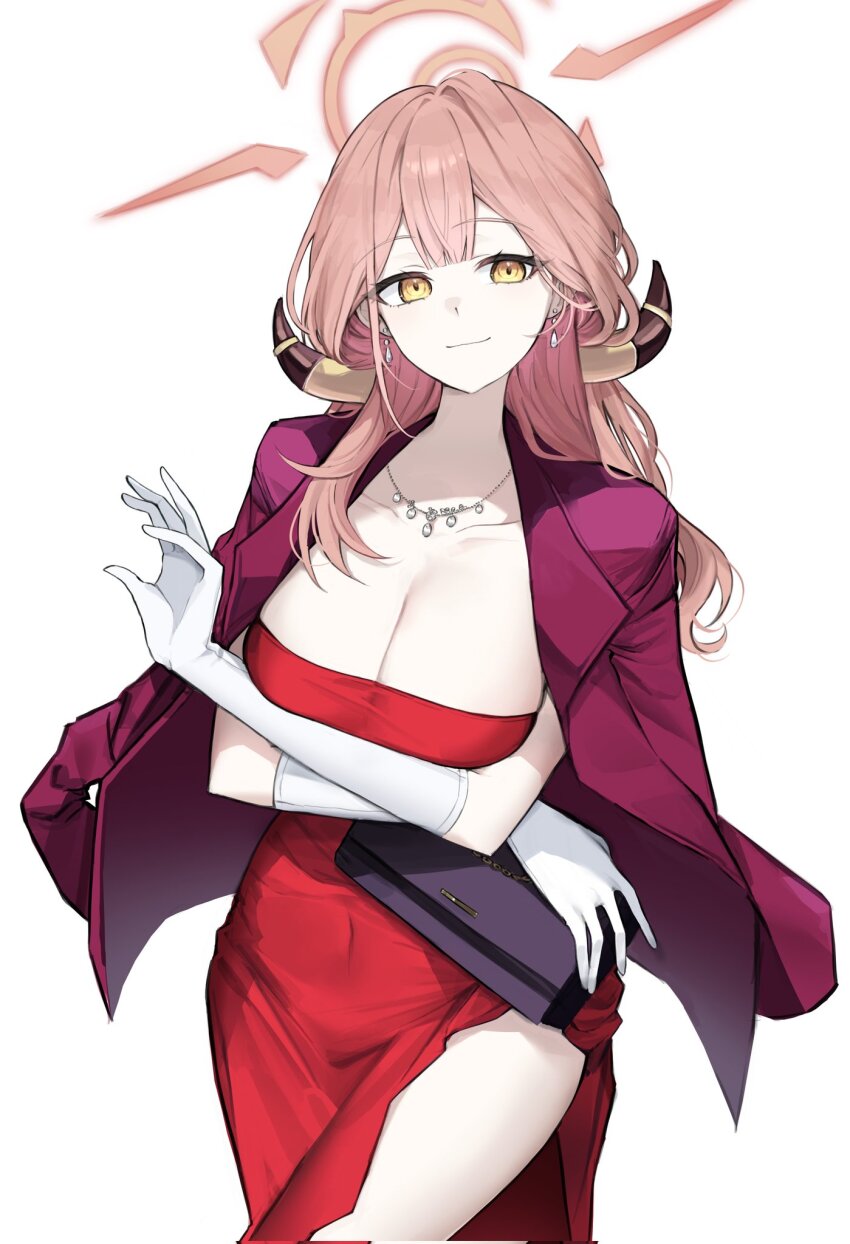 1girl, aru_(blue_archive), aru_(dress)_(blue_archive), blue_archive, breasts, cleavage, closed_mouth, corrupted_twitter_file