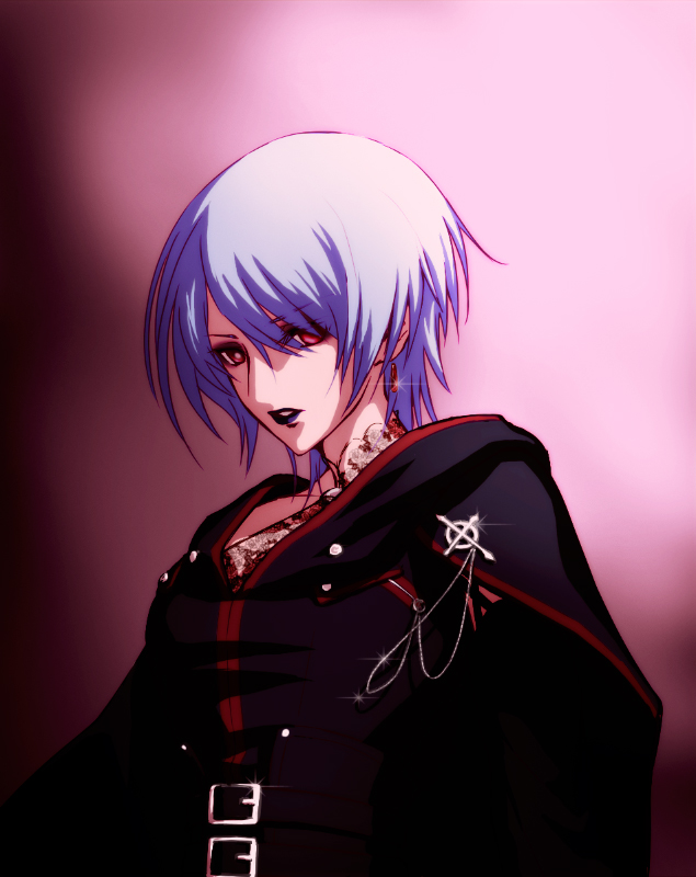 1girl, aged_up, belt, blue_hair, blue_lips, breasts, capelet, celtic_cross