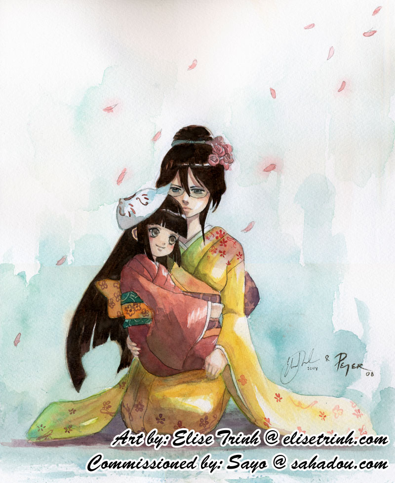 00s, 2008, 2girls, age_difference, black_hair, blunt_bangs, blush, child