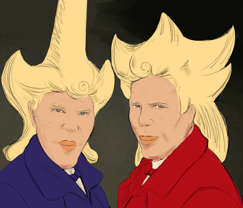 2boys, blonde_hair, blue_bow, blue_bowtie, blue_jacket, bow, bowtie, cheekbones