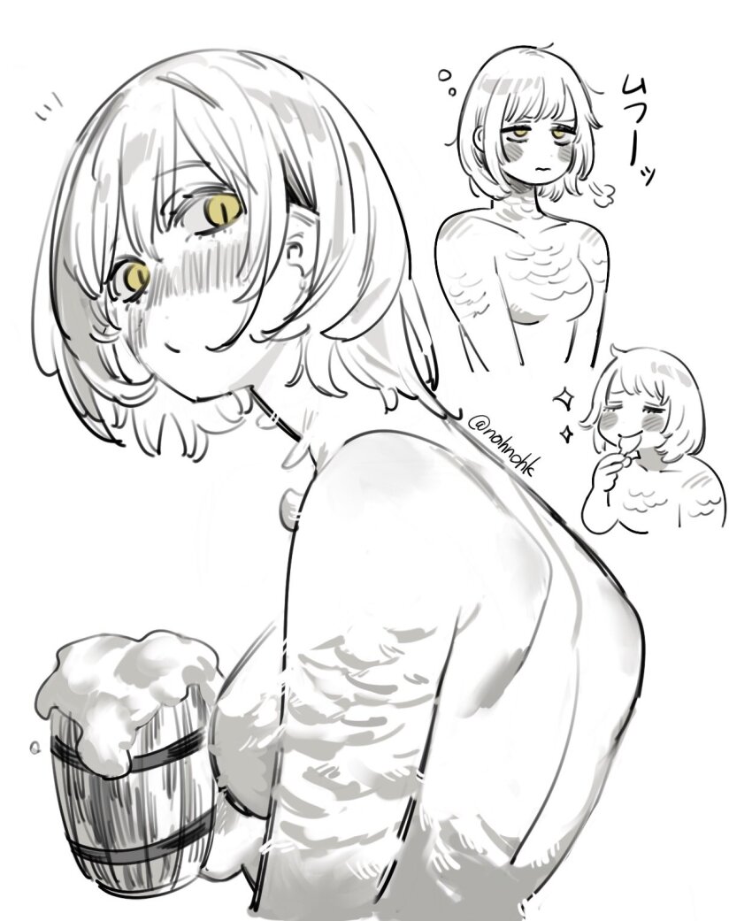 1girl, beer_mug, cup, dungeon_meshi, falin_touden, falin_touden_(chimera), highres, monster_girl