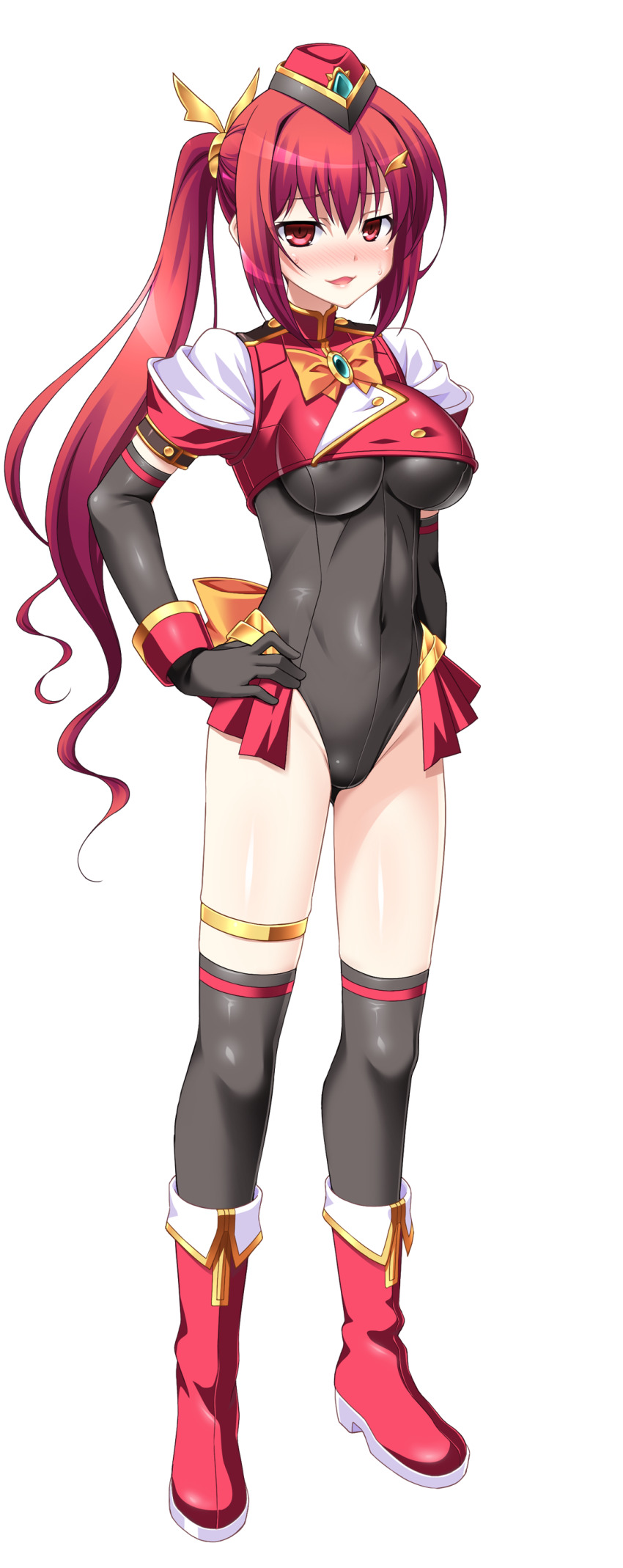 1girl, absurdres, aoi_masami, asamiya_minami, black_gloves, black_leotard, black_thighhighs, blush