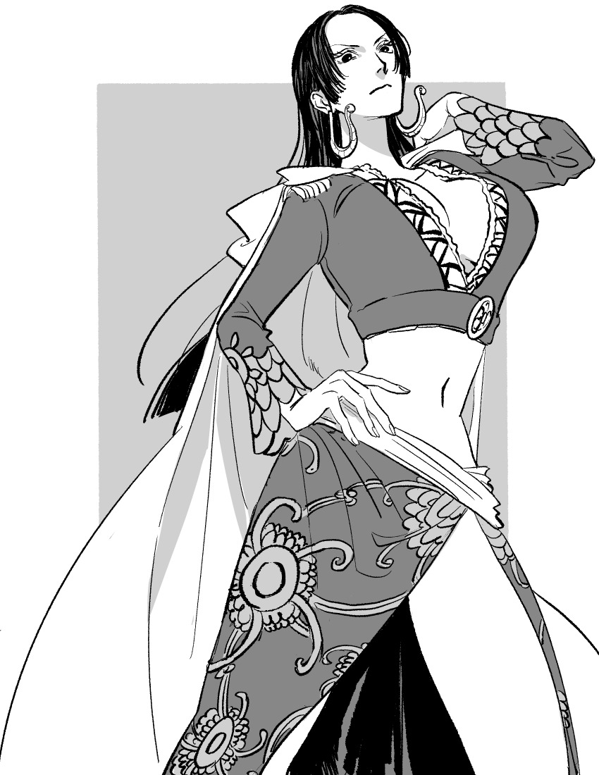 1girl, absurdres, boa_hancock, breasts, cape, cleavage, closed_mouth, commentary