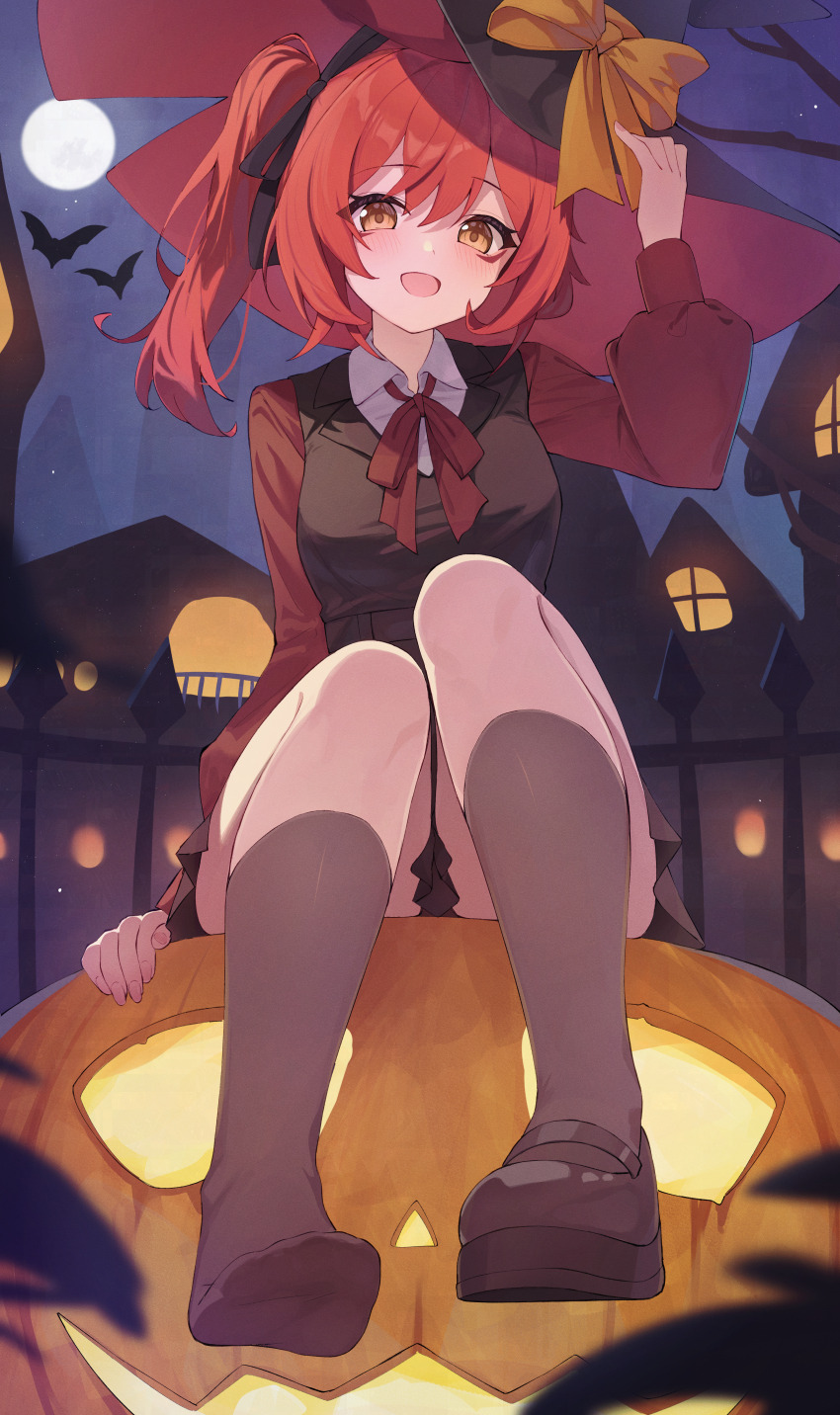 1girl, absurdres, arm_at_side, arm_up, bitseon, black_ribbon, black_shoes, black_skirt