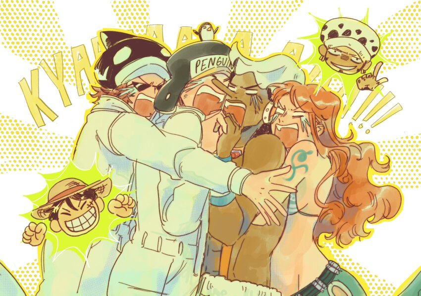 !, !!, 1girl, 2025, 5boys, ^_^, arm_tattoo, avaxxah