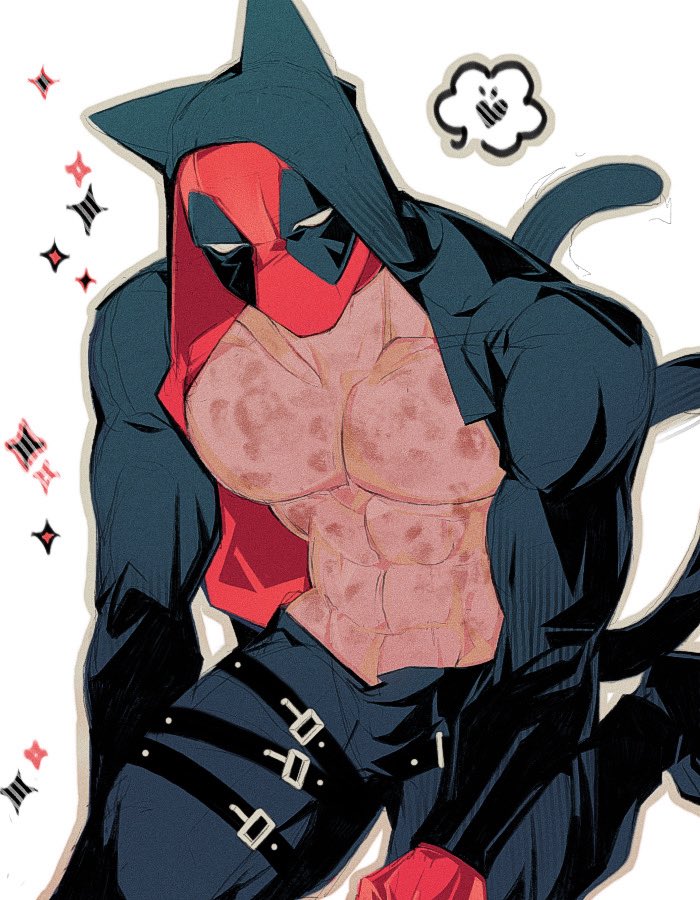 1boy, abs, alternate_costume, animal_ears, black_jacket, black_pants, burn_scar, cat_ears