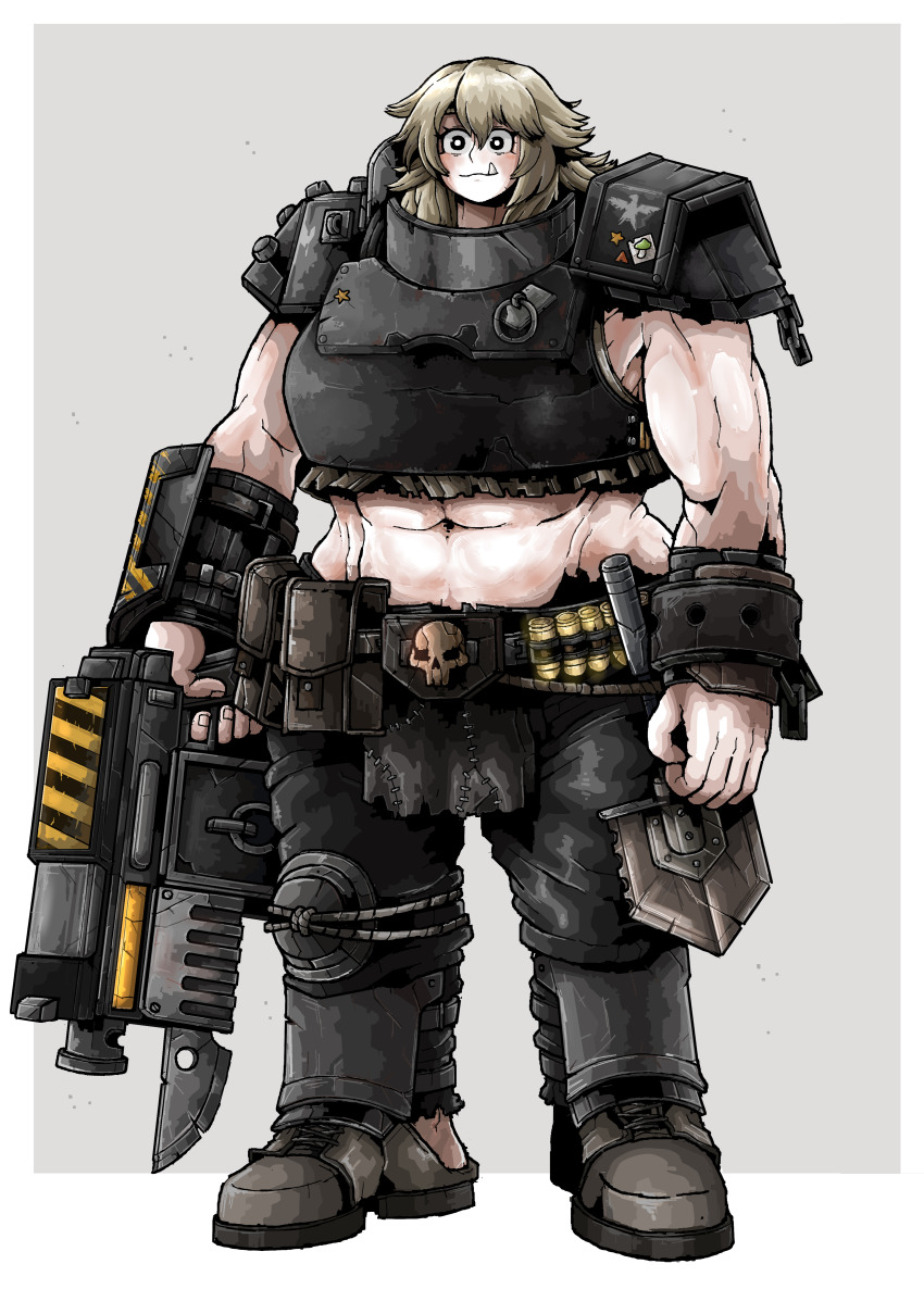 1girl, abs, absurdres, ammunition, armor, arms_at_side, astra_militarum, axe