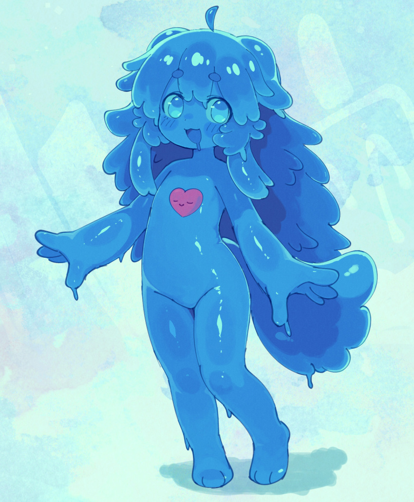 1boy, :3, ahoge, blue_background, blue_hair, blue_tail, blue_theme, blush