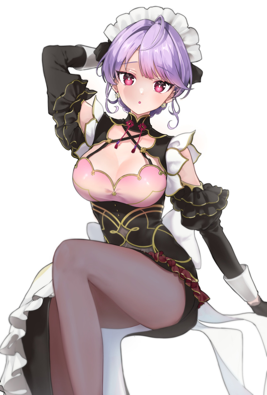 1girl, ;o, absurdres, ahoge, arm_behind_back, black_dress, black_gloves, black_pantyhose