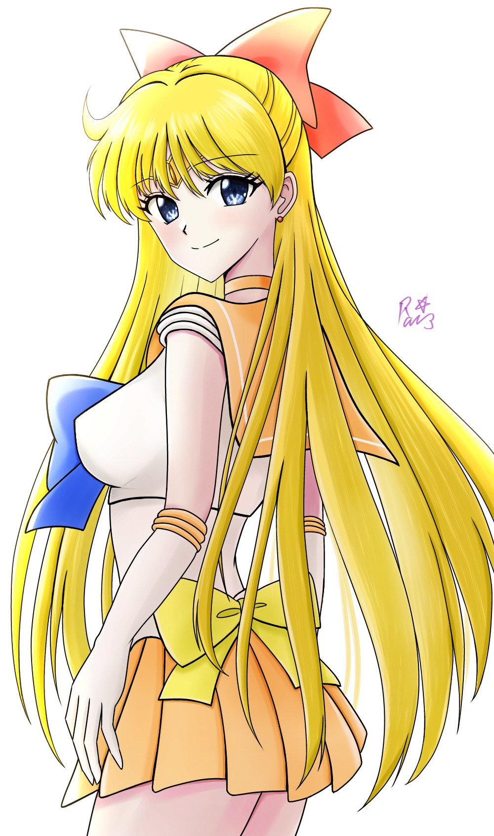 1girl, aino_minako, bishoujo_senshi_sailor_moon, blonde_hair, blue_eyes, highres, long_hair, magical_girl, rai3star, sailor_senshi_uniform, sailor_venus, solo, very_long_hair, wide_hips