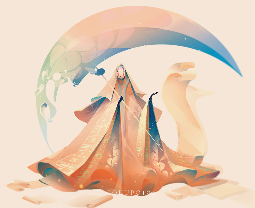 artist_name, commentary, gokupo101, highres, holding, holding_scythe, kaonashi, mask