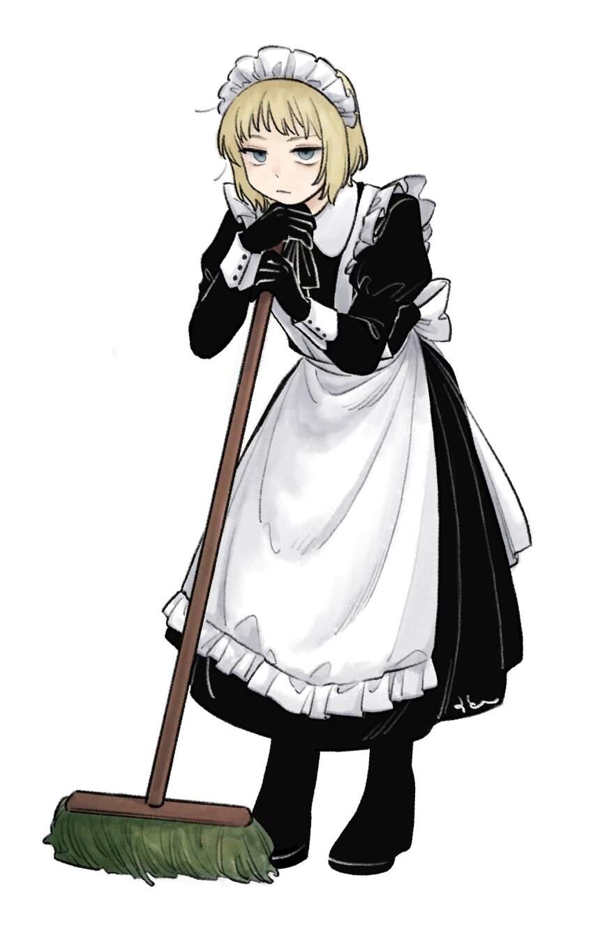 1boy, alternate_costume, apron, axis_powers_hetalia, back_bow, black_boots, black_dress, black_gloves