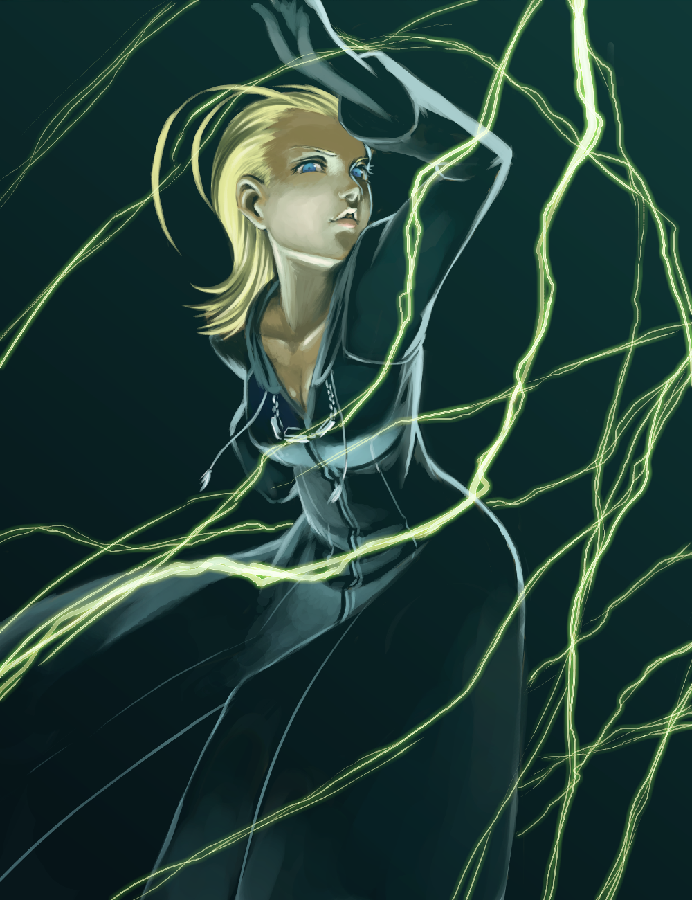 1girl, bad_id, bad_pixiv_id, blonde_hair, blue_eyes, cloak, female_focus, gloves